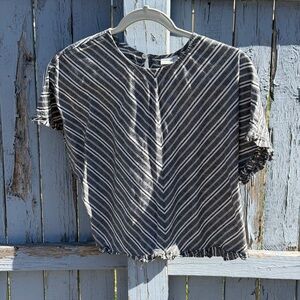 A New Day Women’s Ruffled Cropped Striped Grey & White Top/Blouse Size XS